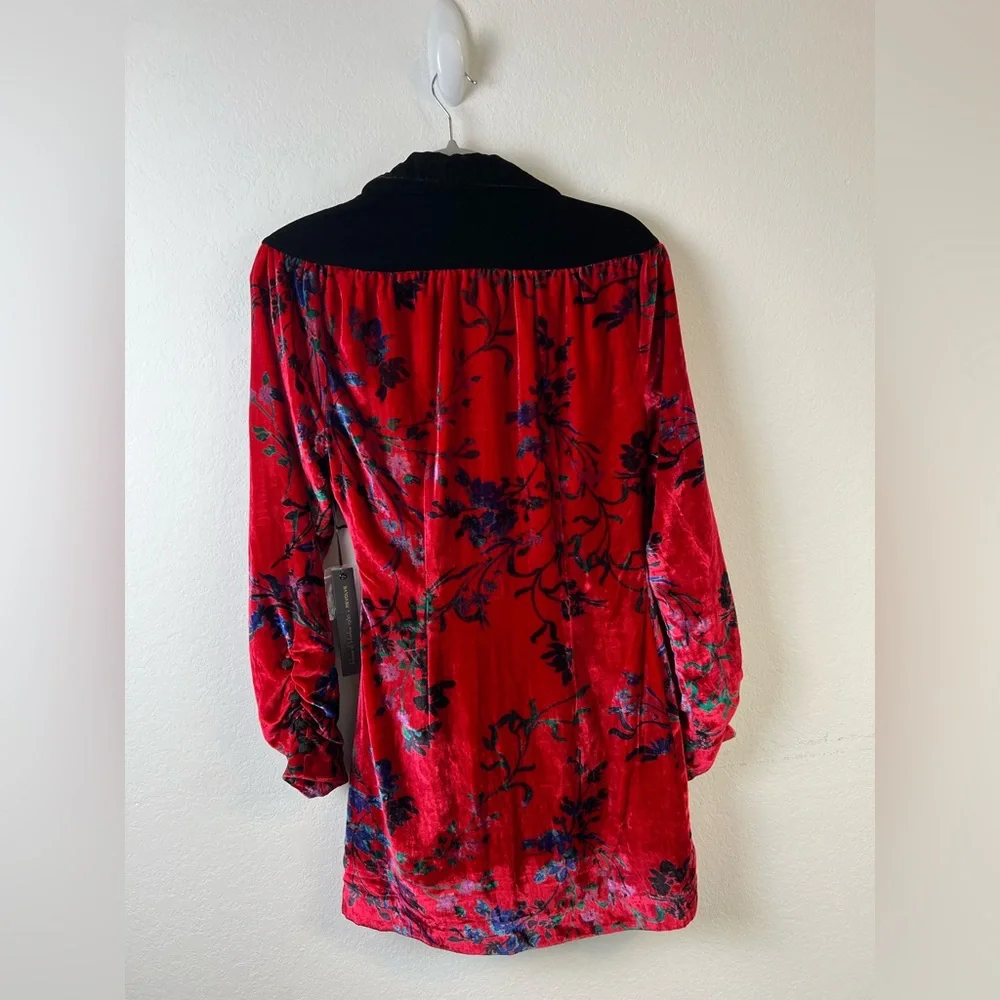 House of Harlow 1960 Revolve Red Floral Velvet Wrap Dress Holiday Party Wedding - Picture 3 of 16